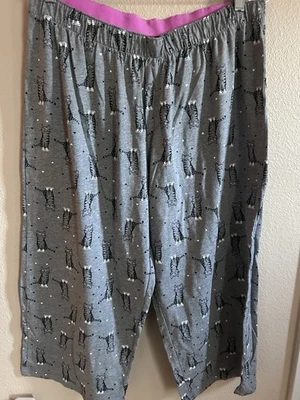 HUE Tech Temp Capri Pajama Lounge Pants Elastic Waist Cats Ladies XL - Image 1 of 3