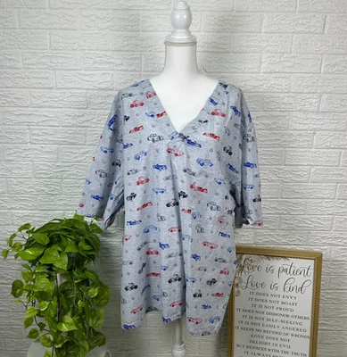 Women's 5xl Cherokee scrub top blue red cars Nurse Medical - Image 1 of 4