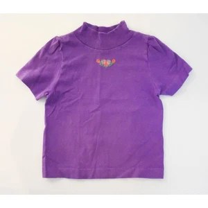 Vintage Short Sleeve Turtleneck Purple T-Shirt with Floral Embroidery Size 3T - Picture 1 of 7
