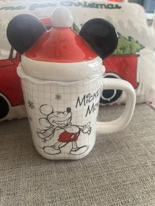 Disney Mickey Mouse BOCETO Taza de Café Navidad con Tapa Sombrero de Santa NUEVO - Imagen 1 de 7