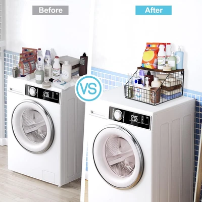 Laundry Room Shelves Wall Mounted with Storage Basket - Farmhouse Stackable W... - Image 1 of 4