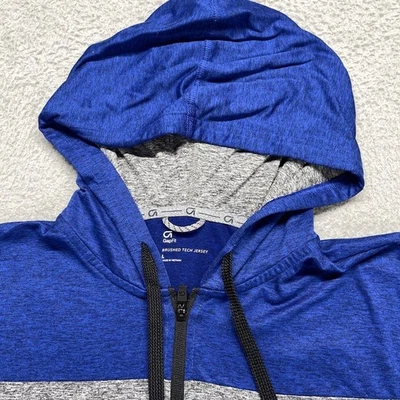 GapFit Full Zip Active Hoodie Brushed Tech Jersey Pockets Blue Gray Size Large - Image 1 of 4