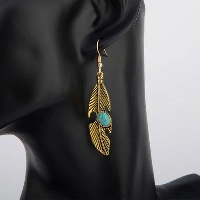 复古羽毛镶嵌绿松石叶图案 — 第 1/4 张图片