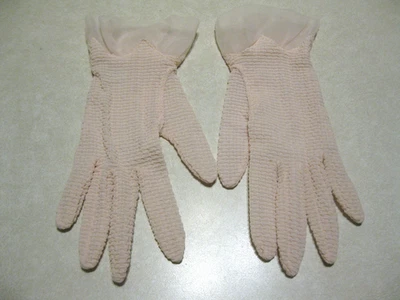 Vintage Pair KAYSER Nylocrinkle Pink Ladies Evening Gloves Size 7-1/2 Tulle Trim - Image 1 of 4