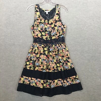 Vestido Lauren Conrad 2 Floral Línea A Azul Marino Amarillo Rosa Encaje Ribete Sin Mangas Foto 1 de 4