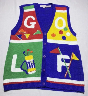 RARO Chaleco Suéter Tejido con Botones de Golf LAUREN HANSEN MEDIANO De Colección para Mujeres Damas Foto 1 de 4