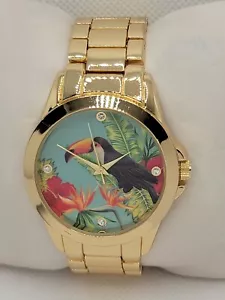Ladies Beautiful Fashion Round Gold Tone Toucan Tropical Face Analog Watch G6 - Picture 1 of 8