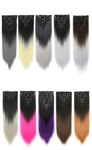 23" Lange Ombre Clip in Haarverlängerungen mit 7 Stück 16 Clips sieht Echthaar aus - Bild 1 von 9