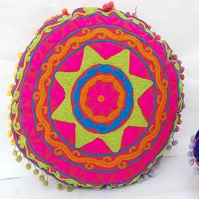 Star Ethnic Cotton Suzani Embroidery Round Cushion Covers CCA37 Pillow cases - Image 1 of 4