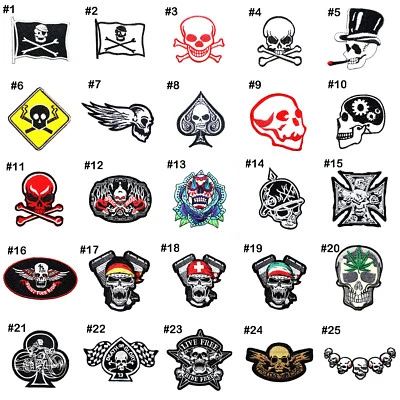 Motorcycles Biker Chopper Rock Punk Skull Tattoo DIY Jeans Jacket Iron on Patch - Image 1 of 4