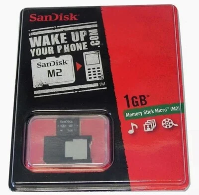 Genuine Sandisk 1Gb M2 Memory Stick Micro M2 + Adapter Sony PSP + phone (UK) NEW - Image 1 of 4