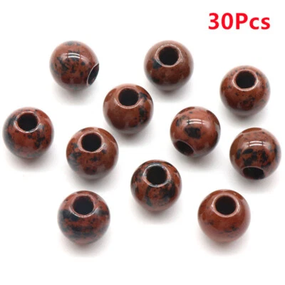 30 piezas cuentas sueltas de obsidiana caoba natural de 16 mm agujero grande agujero 5 mm HT761 Foto 1 de 4