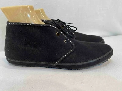 NOS Sz 9.5 Vtg 70s Shoes Faux Suede  ANKLE BOOTS BLACK Velour Flats Sneakers - Image 1 of 4
