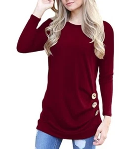 Yincro Women's Casual Long Sleeve Tunic Top Fall Tshirt Blouses Wine Red - Small - Picture 1 of 5