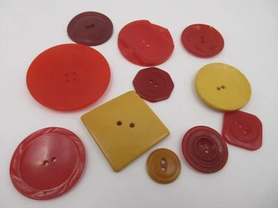 Lot of 11 Vtg Large to Small Button 1960s Plastic Bakelite? RED & YELLOW - Image 1 of 4