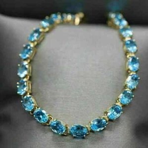 Tennis Bracelet 14k Yellow Gold Plated 8Ct Princess Cut Lab Created Blue Topaz - Picture 1 of 4