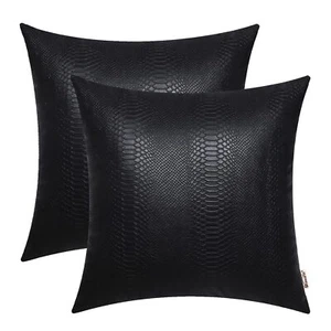 Black Leather Throw Pillows 18 X 18 Inches Snake Leather Pillow Covers Pack o... - Picture 1 of 6