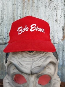 Vintage 1970s Red Corduroy Bob Evans Farms Restaurant Trucker Snapback Hat Cap  - Picture 1 of 12
