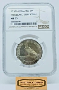 1930-A Germany Silver 3M, Rhineland Liberation NGC MS63 - #B20407 - Picture 1 of 4