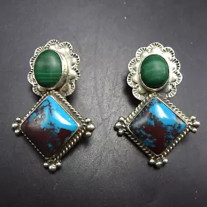 ETTA ENDITO Navajo VINTAGE Sterlingsilber BISBEE TÜRKIS & MALACHIT OHRRINGE - Bild 1 von 12