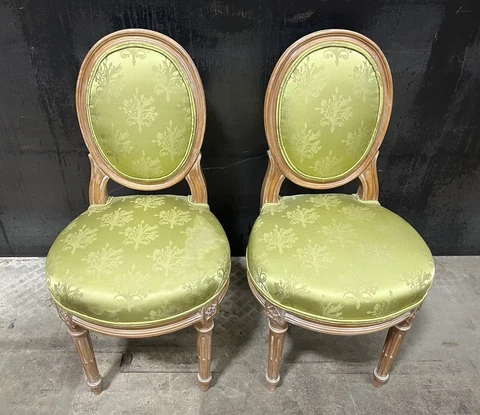 *PAIR* Vtg. Hand Carved Louis XVI Style Child’s Chairs With Oval Backs Cover
