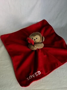 Carters  Monkey Lovey  I AM LOVED Red Satin Security Blanket Rattle 12" X 12" - Picture 1 of 13