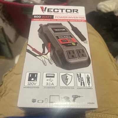 VECTOR 500 Watt Dual Power Inverter With Two USB Charging Ports Model P1500V - Image 1 of 4
