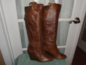 ALDO Brown Leather Wedge Heel Knee High Fashion Boots Womens Size 40 EUR - Picture 1 of 9