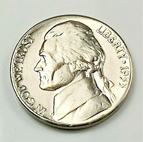 1953 D  BU Jefferson Nickel Pulled From OBW Roll Cover