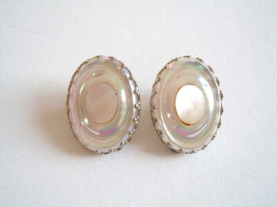 Ohrclips Ohrringe Perlmutt & irisierendes Glas Oval 11,0 g/2,5 x 1,9 cm - Bild 1 von 4