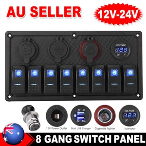 8 Gang Toggle Switch Panel Voltmeter Dual USB 12V 24V Cigarette Lighter On-Off - Picture 1 of 12