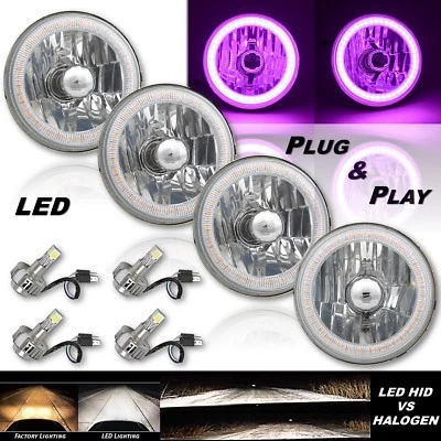 5-3/4" Púrpura SMD LED Halo Ojo de Ángel Faro H4 con 6k Bombilla LED Juego de 4 Foto 1 de 4