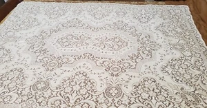 Vintage Ecru Ivory Floral Quaker Lace Tablecloth 67" x 50" - Picture 1 of 9