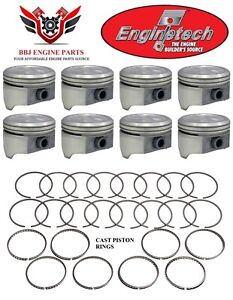 Chevy Chevrolet 350 5.7 1967 - 1995 Enginetech Dish Top Pistons - Piston Rings 