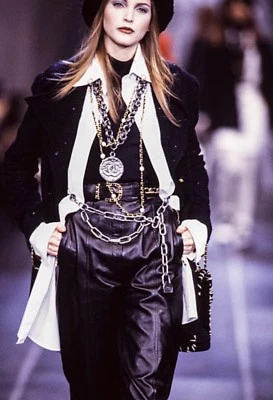 CHANEL Boutique A93 Black Leather High Waist Lace Up Pants - Image 1 of 4