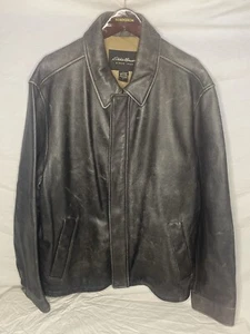 Eddie Bauer Genuine Leather Black Bomber Jacket-Large - Picture 1 of 11