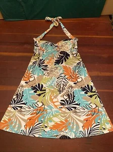 Tommy Bahama Tie Up Halter Dress Sundress Green Blue Orange Brown Tropical Sz Sm - Picture 1 of 24