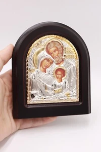 4.3" The Holy Family Silver 950 Icon Land Orthodox Byzantine Gold Church Wood - Picture 1 of 10