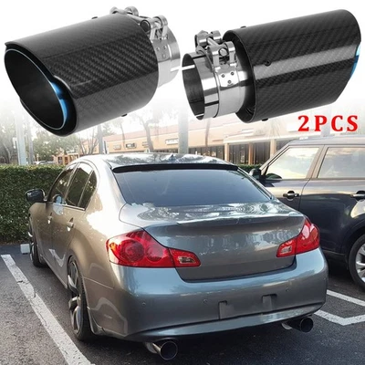 Par de punta de escape silenciador de entrada de carbono de 2,5" de 3,5" para Infiniti G35 G37 G25 G20 Foto 1 de 4