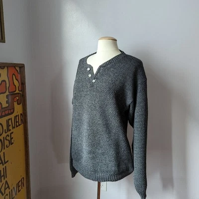 Vintage Gray Knit Henley Sweater Size M  - Image 1 of 4