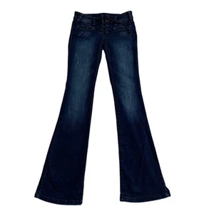 Vtg Y2K Rainbow lace up low rise flare bootcut jeans. Bell bottoms, mudd vibe. - Picture 1 of 5