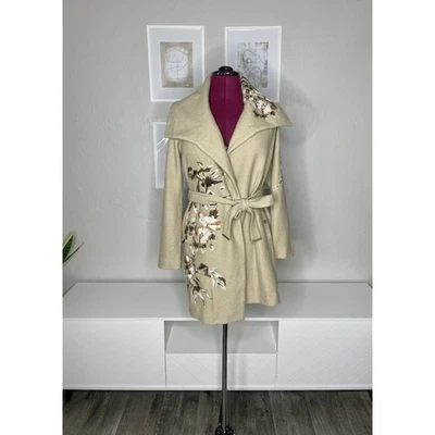 Chaqueta Abrigo Mujer Casa Blanca Mercado Negro Pequeña Mezcla Lana Cinturón Bordado Foto 1 de 4