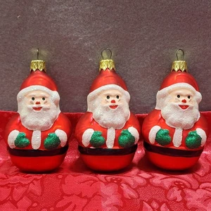 3 piezas Adornos de Navidad de vidrio soplado Papá Noel fondo redondo Roly poli brillo - Imagen 1 de 10