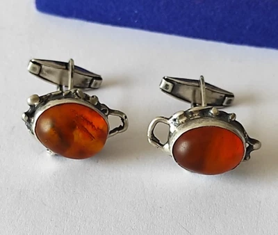Manschettenknöpfe 835 Silber mit Bernstein - Bild 1 von 4