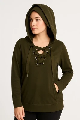 Sudadera con capucha informal con cordones grandes desgastados verde cable & gauge para mujer Foto 1 de 4