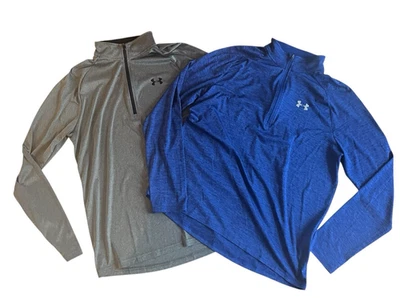Under Armour Hombre Talla L Cuarto Cremallera, Lote de 2, Heatgear Ligero Azul Gris Foto 1 de 4