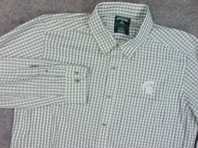 Michigan State Spartans Shirt Mens Large Green White Check Embroidery Logo - Image 1 of 4