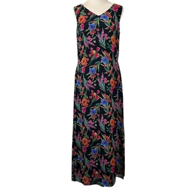 Coldwater Creek Black Floral Silk Sleeveless Lined Maxi Dress Size 8 - Image 1 of 4