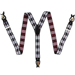 New in box Men's Suspender red grey black plaid elastic braces clips buttons