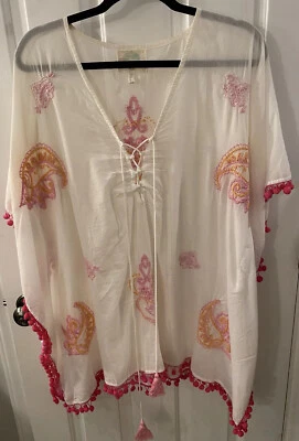 Traje de baño Anthropologie Z & L blanco bordado con pompones para mujer OS USADO EN EXCELENTE ESTADO Foto 1 de 4